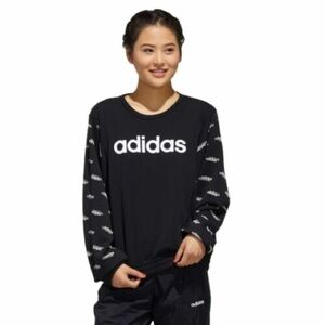 Adidas Linear Fav Core All Over Print Pullover Sweatshirt Sz M  Black White